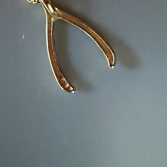 14k Solid 18in delicate box chain wishbone pendant - Picture 5 of 5
